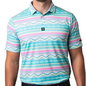 Bad Birdie Salty Savage Performance Golf Polo Shirt Pastel Aztec Southwest XXL